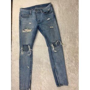 M N M L Size 31 Mens Jeans Ankle Zip Button Fly Cotton Destroyed Distres…